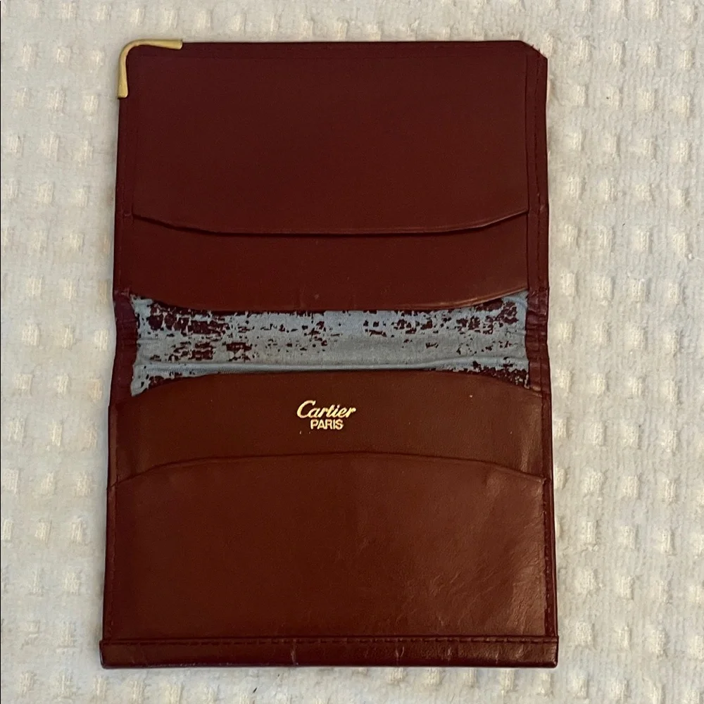 Cartier Burgundy Leather Card Holder with Gold Corner